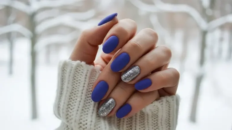 Blue Winter Nails with Snowflakes