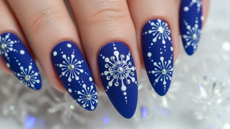 Blue Winter Nails with Snowflakes